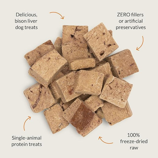 ULTIMATE PET NUTRITION Nutra Bites Freeze Dried Raw Single Ingredient Training Treats Food Topper for Dogs, 4 Ounces, Bison Liver