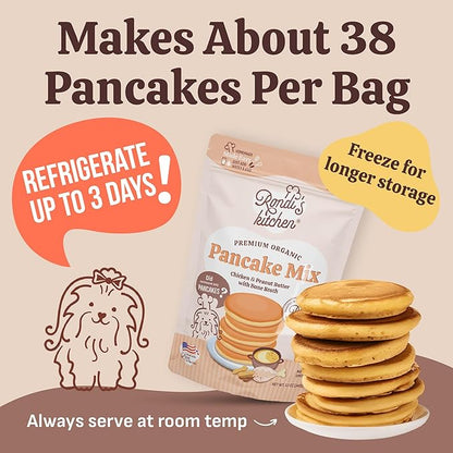 Rondi's Kitchen Organic Dog Pancake Mix - Natural Healthy Treat for All Dogs - Superfood Snack Made with Human-Grade Ingredients - Makes About 38 Pancakes - Chicken & Peanut Butter with Bone Broth