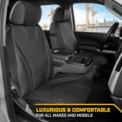 Cat® Edge Deluxe Faux Leather Car Seat Covers – Full Set (2 Front + 1 Rear Bench) – Semi-Custom Universal Fit, Two-Tone Black – Rugged Automotive Interior Covers for Cars, Trucks & SUVs
