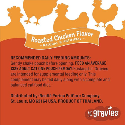Friskies Purina Lil' Gravies Roasted Chicken Flavor Cat Food Lickable Cat Treats - 1.55 oz. Pouches,(Pack of 32)