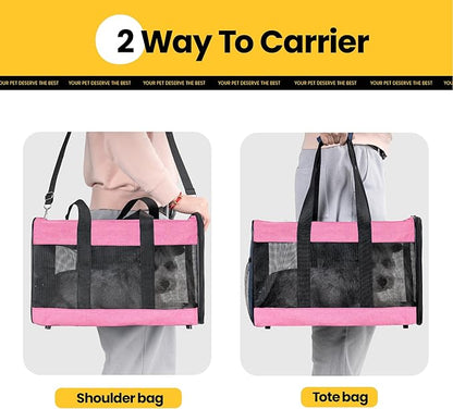 Conlun Cat Carrier Airline Approved, Soft-Sided Dog Carrier with Inner Safety Leash, Pet Transport Carrier for Small-Medium Cats Puppies up to 15 Lbs, Collapsible Travel Kitten Carrier Bag -Pink M