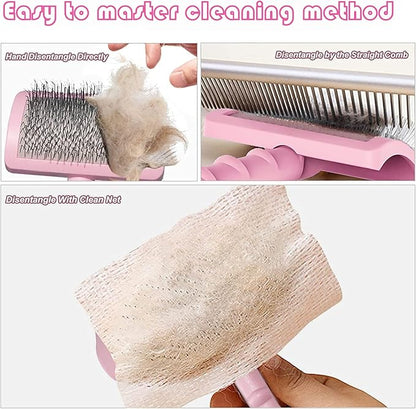Large Slicker Brush for Long Haired Dogs & Cats, Extra Long Pin Shedding Brush for Thick Undercoat, Curly Hair, 25mm(1"), Pink