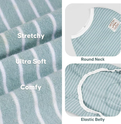 KYEESE Dog Pajamas Soft Striped Pet Jumpsuit Lightweight Doggie Jammies 4 Legs Dog Clothes Stretchable Pajamas Breathable Cozy Outfit Comfortable Onesie Sleepwear for Small Dogs,Green Striped, Large