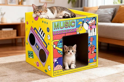 Cardboard Cat House,Scrathing Bed for Cats,Eco-Friendly Pet Furniture,Modern Cat Bed,Hiding Box (Green, Large)