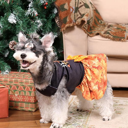 CuteBone Thanksgiving Dog Fall Dresses Costume Velvet Holiday Small Dogs Clothes Onesie Pet Apparel Girl Puppy Skirt with Bow Hair Rope CVA52XXS-D