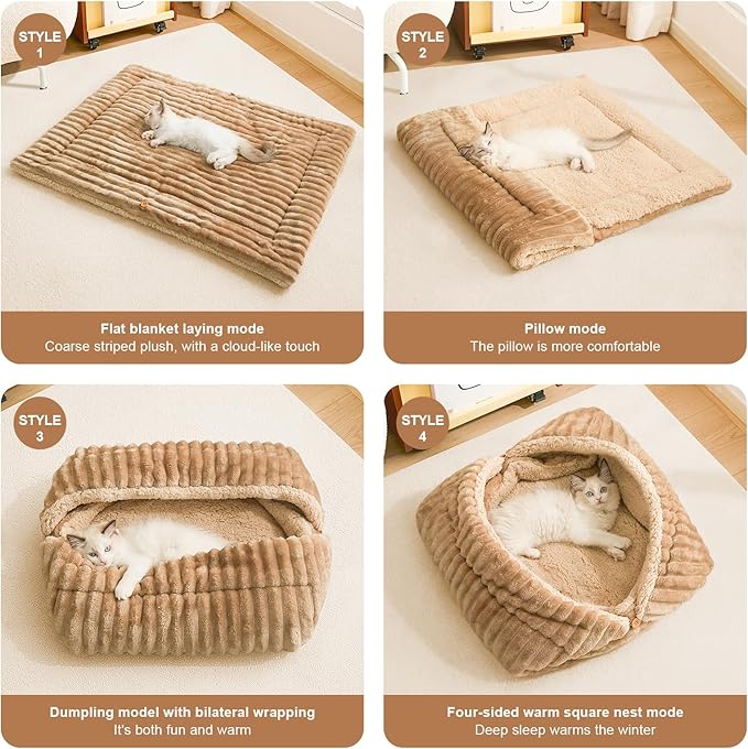 Jiupety Cat Bed for Indoor Self Warming Cat Bed Mat Ultra-Soft Cat Beds Machine Washable Pet Bed,Multifunction Folding Pet Blanket for Small Dogs and Cats Brown,26X19In