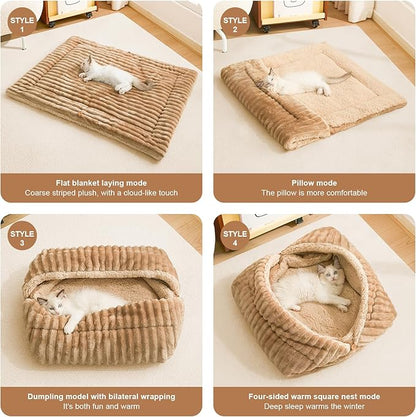 Jiupety Cat Bed for Indoor Self Warming Cat Bed Mat Ultra-Soft Cat Beds Machine Washable Pet Bed,Multifunction Folding Pet Blanket for Small Dogs and Cats Brown,26X19In