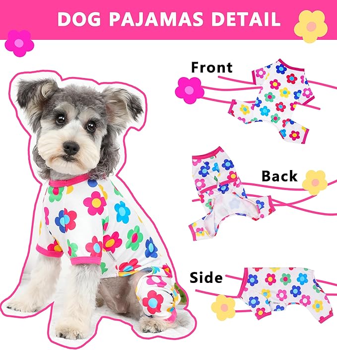 Dog Pajamas Spring Summer Dog Clothes for Small Medium Dogs Girl Boy Cute Soft Puppy Pjs Clothes Doggie Onesies Cat Pet Jammies Outfit (Rose,XS)