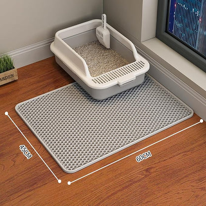 HCY&WLD 2-Pack Cat Litter Mat, Double Layer Honeycomb Waterproof Urine Proof Non-slip Litter Trapping Mat, Less Waste, Easy to Clean Cat Litter Box Mat, Kitty Indoor Supplies (Gray, 24x18 Inches)