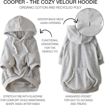 Pet Passion Cooper II Organic Cotton Velour Dog Hoodie Pet Coat for Small, Medium and Large Dogs, Light Heather Gray, XX-Small (4-7 lbs)