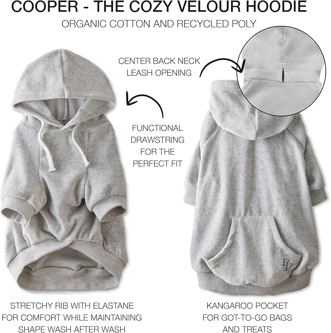 Pet Passion Cooper II Organic Cotton Velour Dog Hoodie Pet Coat for Small, Medium and Large Dogs, Light Heather Gray, XX-Large (70-110 lbs)