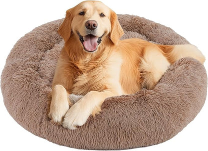 NEWBULIG 37.4x37.4 Inch Dog Bed Large Sized Dog, Donut Shape Cat Beds for Indoor Cats with Washable, Anti-Slip, Faux Fur