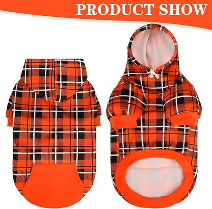 EXPAWLORER Plaid Dog Hoodie - British Style Warm Dog Sweater Shirt with Leash Hole,Pitbull Clothes Outfits,Winter Coat Apparel for All Breeds Puppy Girl Boy-Cat Apparel,Orange XL-XXLarge