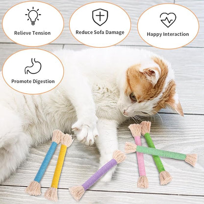 Retro Shaw Cat Toys Chew Ropes with Catnip, 6 Pack, Safe Teeth Cleaning Kitten Toys for Indoor Cats Kitty, Cat Nip Kicker Interactive Pet Toys 6.1 Inches