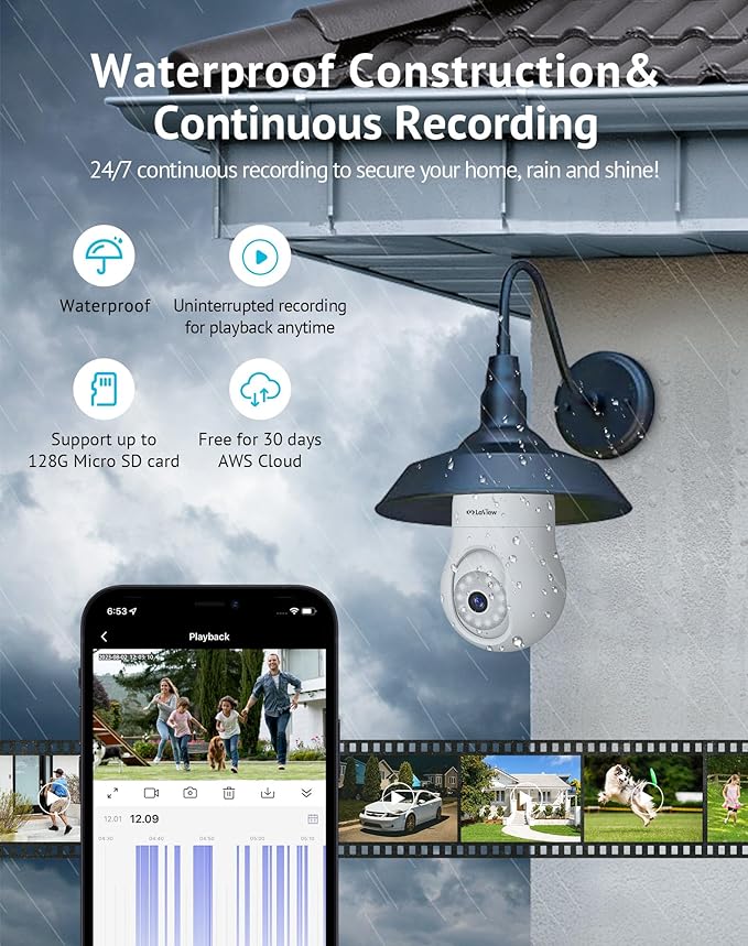 LaView 5MP QHD Bulb Security Camera 2.4GHz, 360° 3K Security Cameras Wireless Outdoor Indoor Full Color Day and Night, AI Motion Detection, Audible Alarm, Easy Installation, Compatible with Alexa