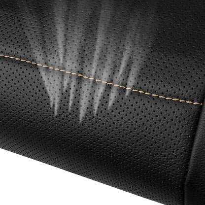 CAR PASS Universal FIT Piping Leather Two Front Seat Covers, Waterproof Faux Leather for SUV Sedan Van Truck, Airbag Compatible,Reserved Opening Holes for Headrest Covers. (Black and Beige)