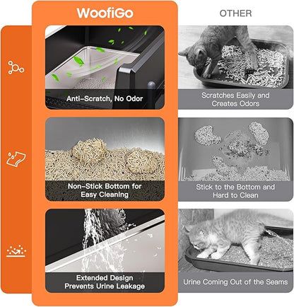 WoofiGo XXL Stainless Steel Cat Litter Box with High Sided, 27.6" L x 20" W x 14" H Extra Large Litter Box for Big Cats and Multiple Cats, Enclosure Cat Litter Pan with Anti-Urine Leakage, Easy Clean