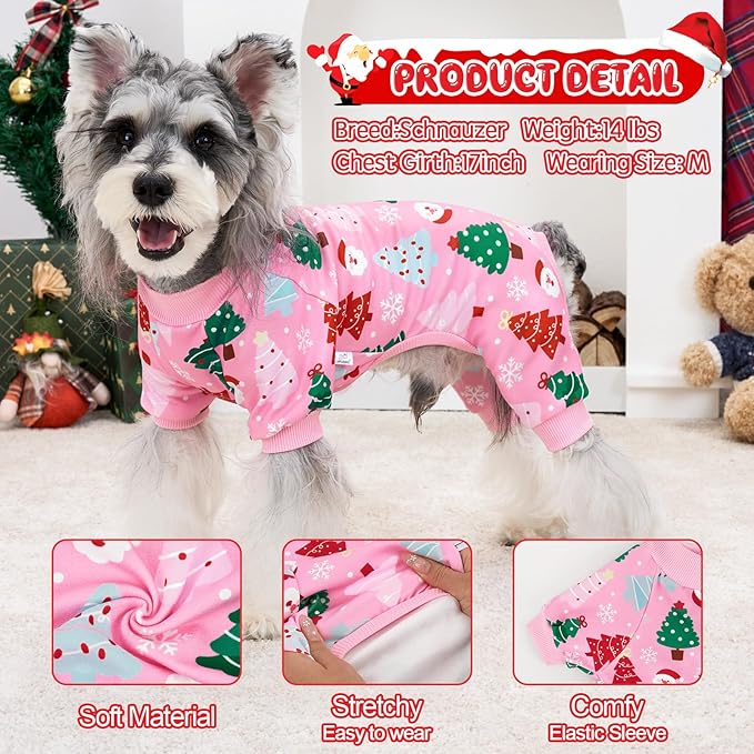 XPUDAC Christmas Dog Pajamas Christmas Tree Puppy Clothes for Small Medium Dogs Girl Holiday Pet Outfit Pjs Doggie Bodysuit Cat Apparel, Pink, XL