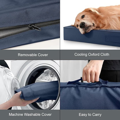 Outdoor Dog Bed for Medium Dogs, Waterproof Dog Crate Mat Orthopedic Egg Crate Foam Pet Bed with Washable Removable Oxford Cover, Navy