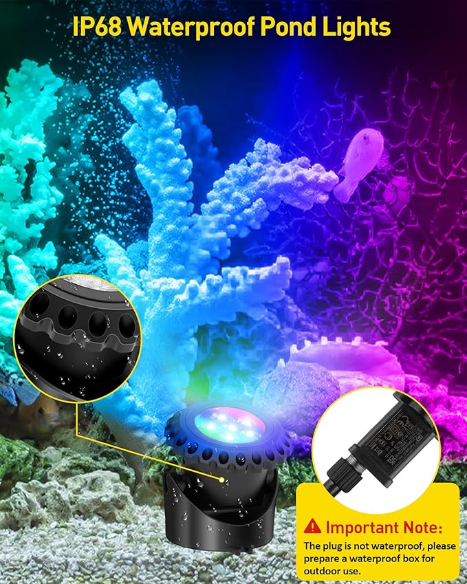 T-SUN Colored Underwater Pond Lights with APP & Remote Control 10 Pack | IP68 Waterproof Submersible Fountain Lights, Dimmable Timer Pond Lights Led Underwater for Outdoor Pond Fish Aquarium Garden