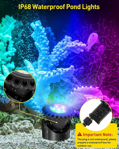 T-SUN Colored Underwater Pond Lights with APP & Remote Control 3 Pack | IP68 Waterproof Submersible Fountain Lights, Dimmable Timer Pond Lights Led Underwater for Outdoor Pond Fish Aquarium Garden