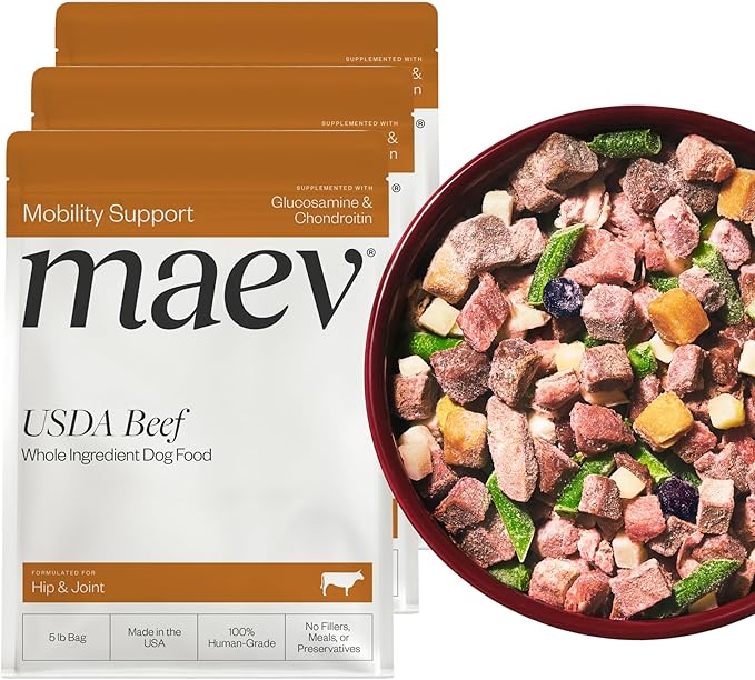 Maev Human-Grade Beef Dog Food, Hip & Joint Formula, Whole Ingredient, Gluten-Free, High Protein Puppy & Dog Food, 15 lb