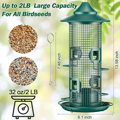Metal Mesh Tube Bird Feeder for Outdoors Hanging - Squirrel Chew Proof Bird Feeders for Outside, Rust-Proof, 2LB Large Capacity, Easy to Refill, for Finch Cardinal, Gifts for Bird Lovers