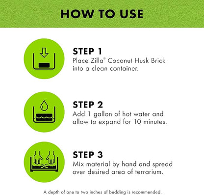 Zilla Coconut Husk Brick 8 Count, Organic Bedding for Reptiles, Made with 100% Coconut Fiber, Ideal for Tropical Habitats and Egg Incubation