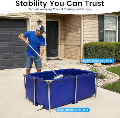 Canvas Above Ground Fish Pond with Steel Frame, Drain Valve, Blue Aquarium Pool, Koi Pond, Foldable Water Storage, Display Show Tank