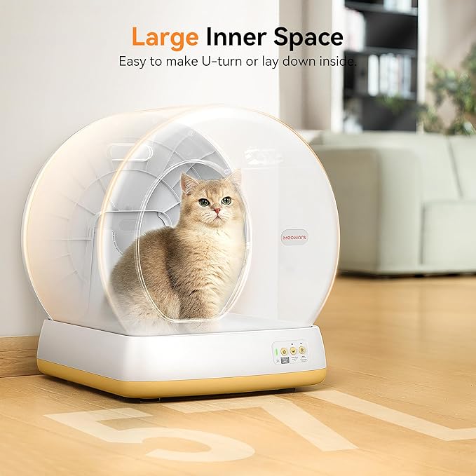 MeoWant Automatic Cat Litter Box，Extra Large Self Cleaning Litter Box for Multiple Cats, App Control, Odor Free, Safety Protection with Trash Bags, Yellow