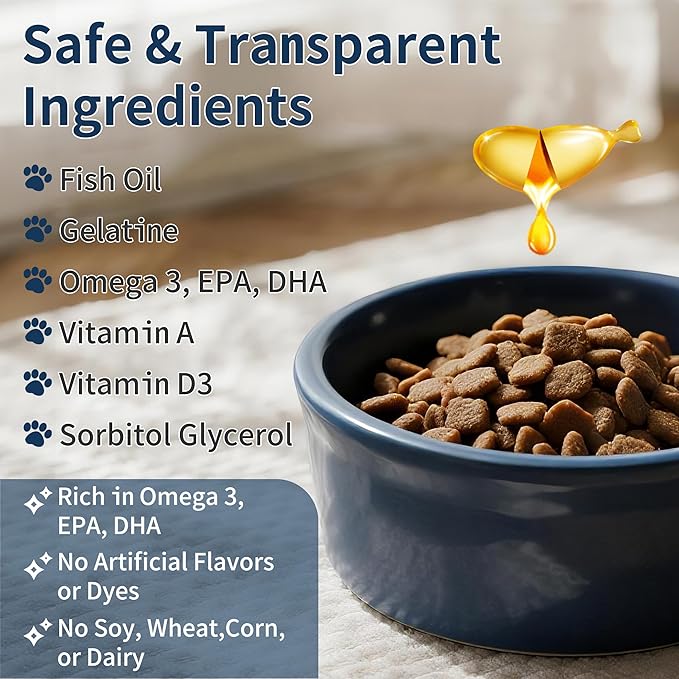 Omega 3 Fish Oil for Dogs, 80 Capsules, Rich in EPA and DHA, Improves Dry Skin, Dandruff, Itching, Reduce Shedding, Supports Cardiovascular and Joint Health, Suitable for Cats and Dogs (2 Bottles)