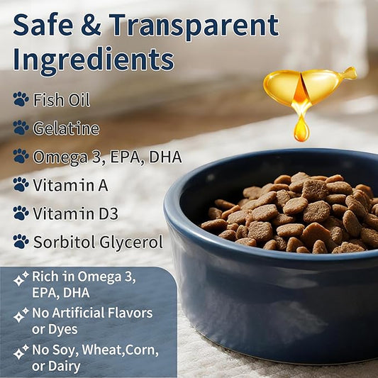 Omega 3 Fish Oil for Dogs, 80 Capsules, Rich in EPA and DHA, Improves Dry Skin, Dandruff, Itching, Reduce Shedding, Supports Cardiovascular and Joint Health, Suitable for Cats and Dogs (2 Bottles)
