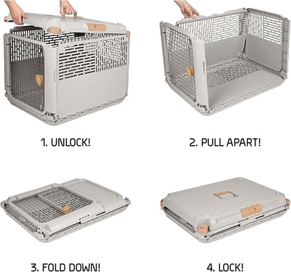 SportPet Designs Collapsible Medium Pet Travel Carrier (Tan), Hard-Sided Kennel for Medium Dogs, Puppies, Cats, Kittens, Animals up to 50lbs, Washable Home & Outdoor Pet Crate, 30.6"L x 22"W x 23.25"H