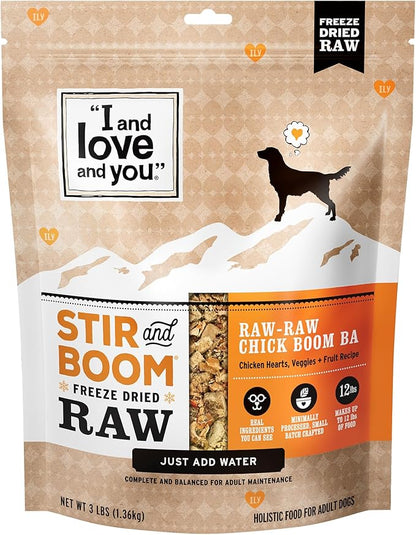I AND LOVE AND YOU Stir and Boom Dehydrated Freeze Dried Raw Dog Food - Chicken - Grain Free, Real Meat, No Fillers, 3lb Bag
