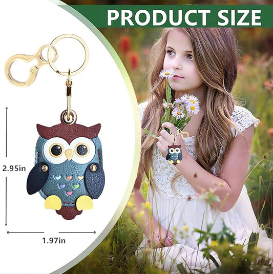Leather Keychain Holder Case Compatible with AirTag,Cute Protective Cover with Keyring,Anti-Scratch Finder GPS Tracker Case for Wallet Keys,Bag,Pets,Backpack(Owl Green)