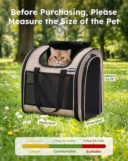 Pecute Cat Backpack with Widened Interior Space, Upgraded Dog Backpack Carrier with Various Ways to Carry, Pet Backpack with Breathable Mesh, Pet Travel Carrier with Soft Padded,Khaki