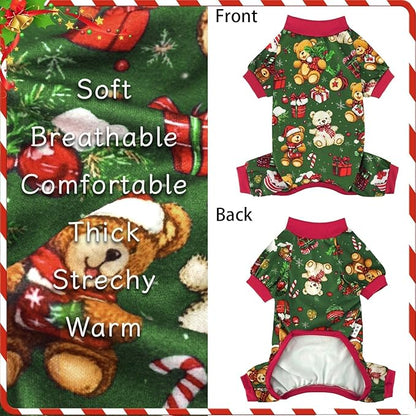 Xpudac 4 Pack Dog Christmas Pajamas Reindeer Puppy Clothes Cute Santa Claus Dog Pajamas Costumes Outfit Red Green XL