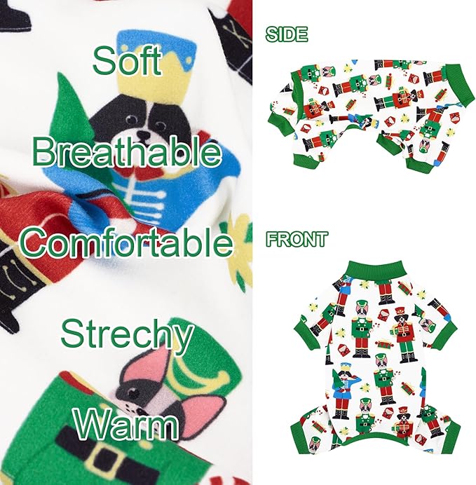 XPUDAC Christmas Dog Pajamas Comfy Dog Clothes for Small Medium Dogs Girl Boy Holiday Pet Outfit Winter Puppy Jumpsuits Pet Pjs Apparel, L