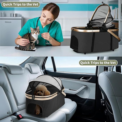 Double Pet Stroller for Dogs and Cats: Dog Stroller Foldable Travel Carriage with Detachable Carriers, Safety Belts, and 4 Lockable Wheels for Small to Medium Pets – Ideal for Multi-Pet Homes (Black)