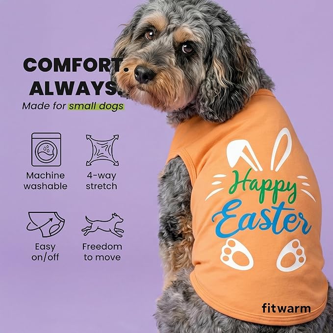 Fitwarm Happy Easter Bunny Dog Shirt, Easter Dog Clothes for Small Dogs Boy Girl, Cute Pet Outfit, Green, Blue, White, Orange, XXL