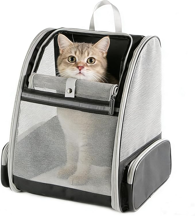 Ventilated Cats Dogs Rabbits Carrier Backpack for Small Pets and Puppies – Perfect for Outdoor Adventures and Vet Visits, Ultimate Comfort On-The-Go (Black)