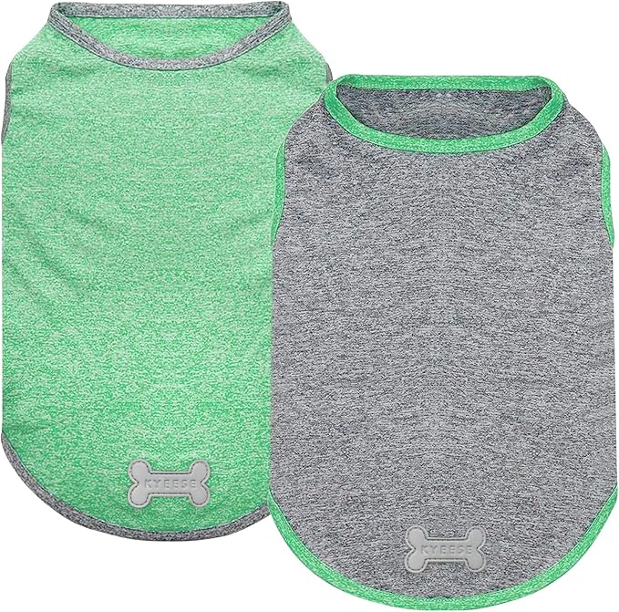 KYEESE 2Pack Dog Shirt, Lightweight Sun Protection Sleeveless Dog T Shirts for Small Medium Dogs Boy, Breathable Pet Reflective Tank Top Summer Dogs Clothes for Outdoor Walking, Grey+Dark Green, XL
