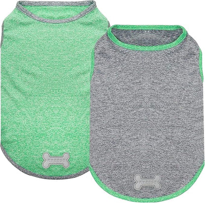 KYEESE 2Pack Dog Shirt, Lightweight Sun Protection Sleeveless Dog T Shirts for Small Dogs Boy, Breathable Pet Reflective Tank Top Summer Dogs Clothes for Outdoor Walking, Grey+Dark Green, M