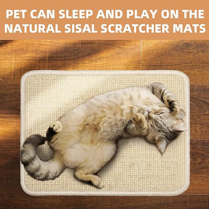 3 Pieces Rabbit Scratcher Mat, Natural Sisal Cat Bunny Floor Scratching Pad, Animal Scratch Pad Rug for Indoor Horizontal Cat Floor Scratching Mats, Furniture Protector (Beige)