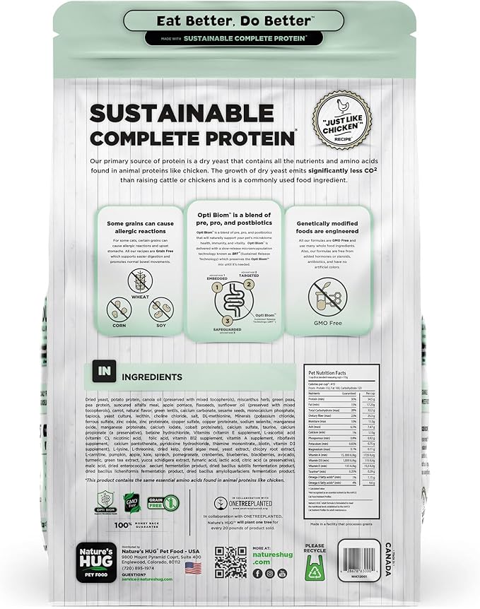 Nature's HUG Hypoallergenic Dry Cat Food for Adult Hairball & Wellness – Complete & Balanced Nutrition, Sensitive Stomach Support, High-Protein, Grain Free – 4lb