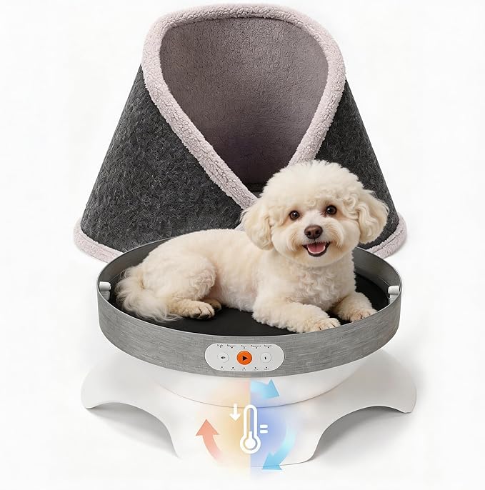 Heated & Cooling Cat Bed with 5 White Noise Modes, Cat Cave Bed with Mat Smart Temperature Control, Indoor Cozy Bed for Small and Medium Cats