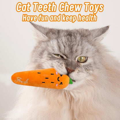 Seyezo Catnip Toys for Indoor Cats, 5 Pack Cat Toys for Cats, Fluffy Catnip Toys for Chewing Playing, Interactive Kitten Toys, Catnip Filled Kitty Chew Teething Toys, Cat Chew Toys, Vegetable,5 pcs