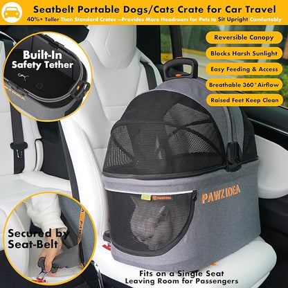 PAWZIDEA Pet Stroller 4-in-1, Foldable Dog Stroller with Detachable Carrier for Small Medium Dogs & Cats, Escape-Proof No-Zip Canopy, Lightweight Portable Travel Crate & Car Seat Combo, Storage Basket