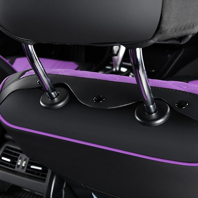 FLORICH Seat Covers for Cars Purple Leather Car Seat Covers Front Pair Non-Slip Full Coverage Seat Cushion Automotive Car Seat Cover Universal Fit for Most Car Truck SUV, Black&Purple