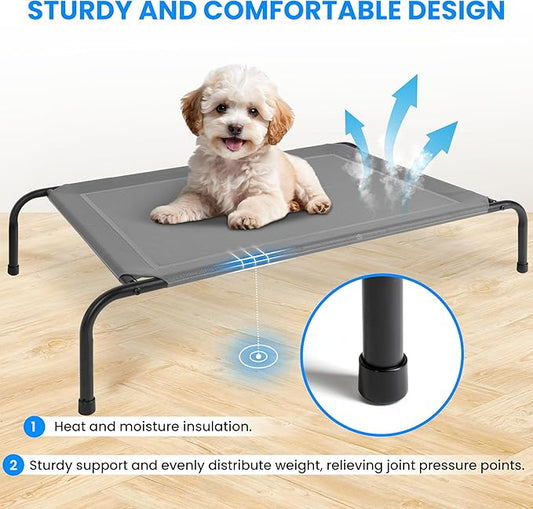 Simple Deluxe Cooling Elevated Dog Bed, Raised Portable Dog Cots Beds No-Slip Feet Durable Portable Indoor & Outdoor Pet Hammock Bed, 42x25.2x8 Inch, Grey